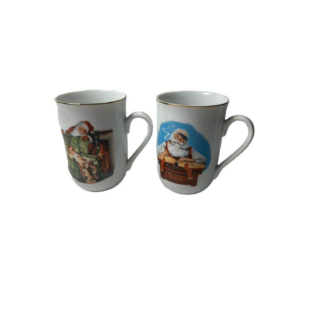 Set Of 2 1985 Norman‎ Rockwell Museum  Christmas Coffee Cups